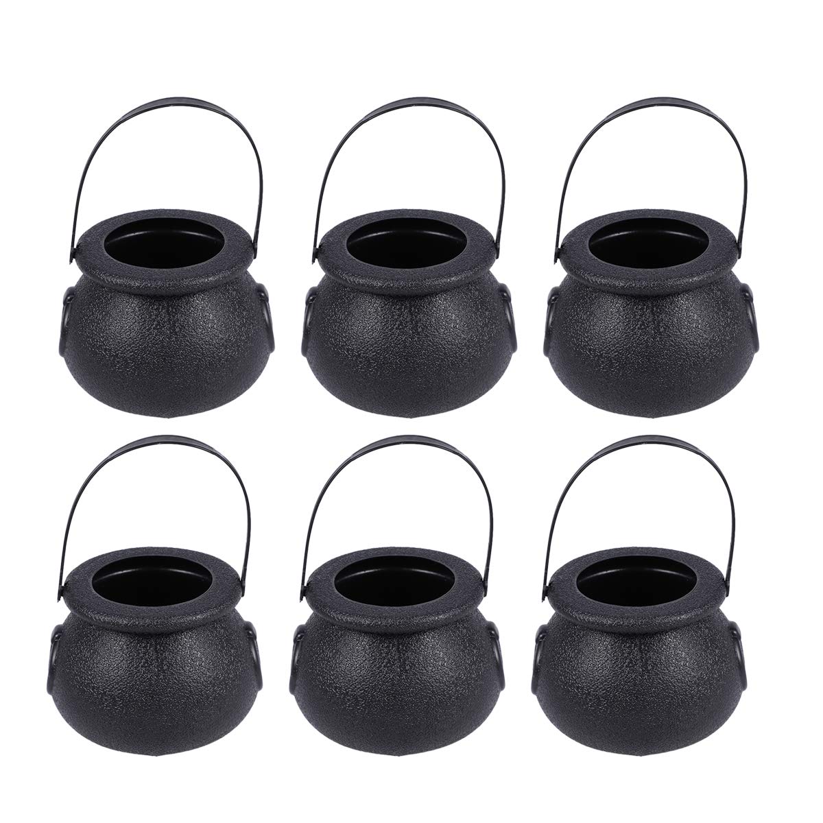 BESTOYARD 10pcs Black Plastic Cauldron Candy Holder Pot with Handle for Halloween (Black)
