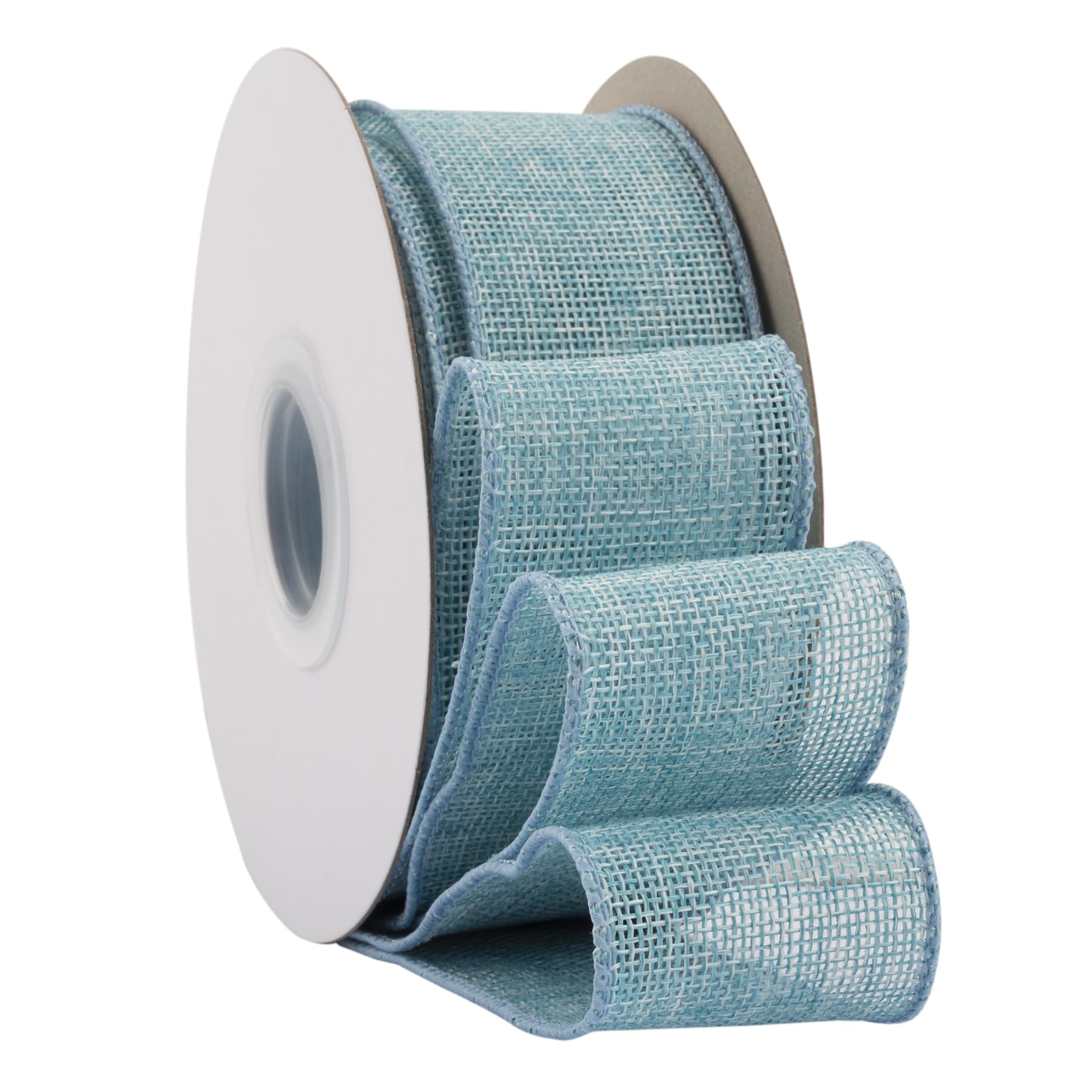 Ribbonitlux Island Blue Burlap Wired Ribbon, 50mm x 18 Meters, Wired Edge Burlap Ribbon for Gift Wrapping, Big Bow, Wreath, and Christmas Tree Decoration