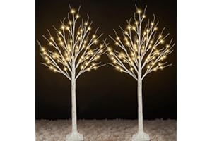 SANJICHA 2-Pack 4FT Lighted Birch Trees (Higher Size & Floor Standing), 96 LED Twinkling Birch Christmas Tree Lights for Indoor & Outdoor, 2 Modes Warm White Tree Lights for Christmas Thanksgiving Home Decor