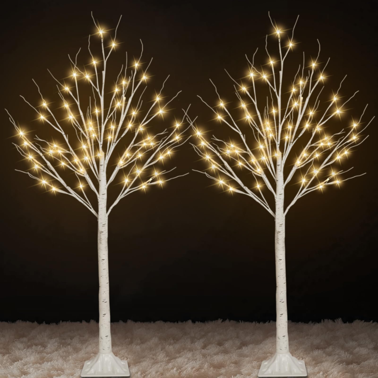 Photo 1 of 2-Pack 4FT Lighted Birch Trees (Higher Size & Floor Standing), 96 LED Twinkling Birch Christmas Tree Lights for Indoor & Outdoor, 2 Modes Warm White Tree Lights for Christmas Thanksgiving Home Decor