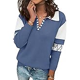 ANCAPELION V Neck Sweaters for Women Long Sleeve Colorblock Striped Knitted Pullover Fall Loose 2025 Trendy Jumper Tops