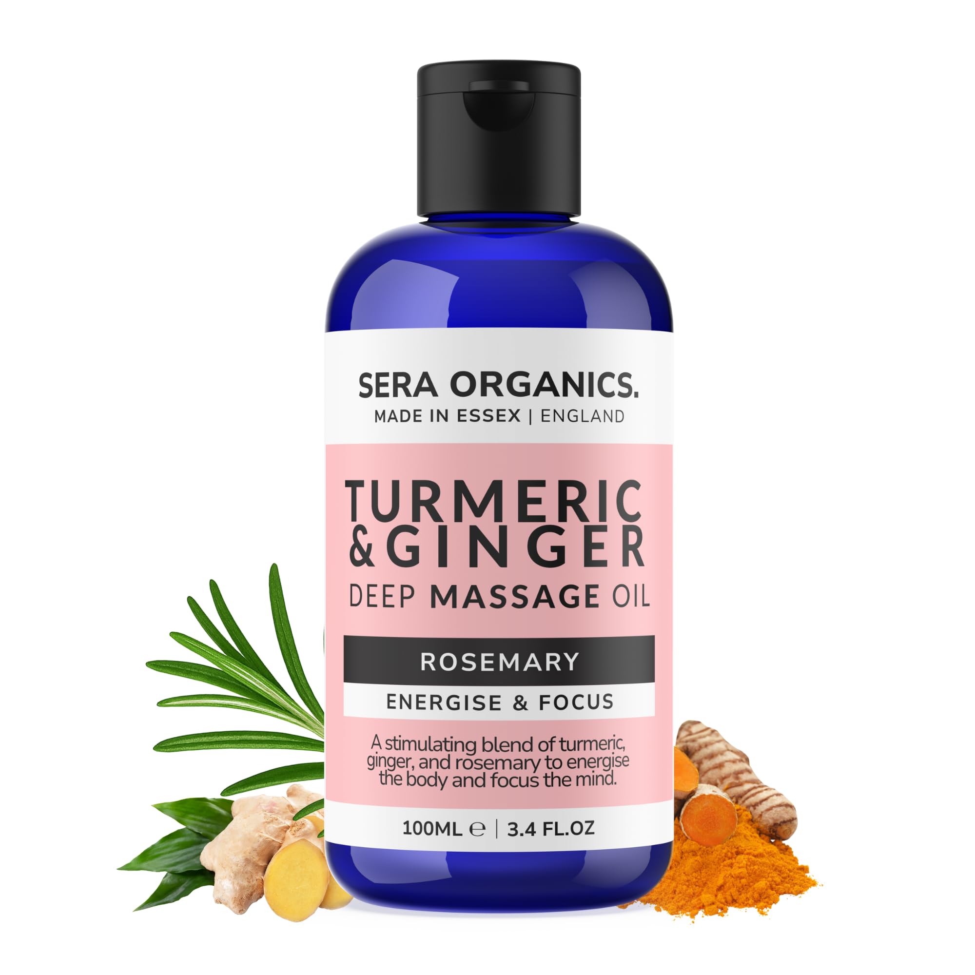 Turmeric Massage Oil for Arthritis & Muscle Pain – Rosemary Infused, Anti-Inflammatory, Joint & Nerve Relief, Lymphatic Drainage & Deep Tissue Therapy – Made in the UK | Sera Organics (100ml)