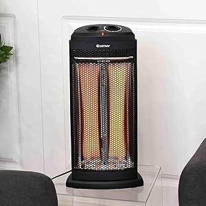 1200 Watt Heating Stand Black Modern Radiant Fire Tower Infrared Electric Quartz Heater Utility Quick Home Office Quiet Heat Home Kitchen Heating Quality Appliances Quality Living Room Bedroom