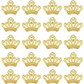 SUNNYCLUE 1 Box 60Pcs Crown Charms Bulk King Crown Charm Mini Alloy Vintage Bead Elegant Tiara Golden Lovely Small Hollow Heart Pendants for Jewelry Making Findings DIY