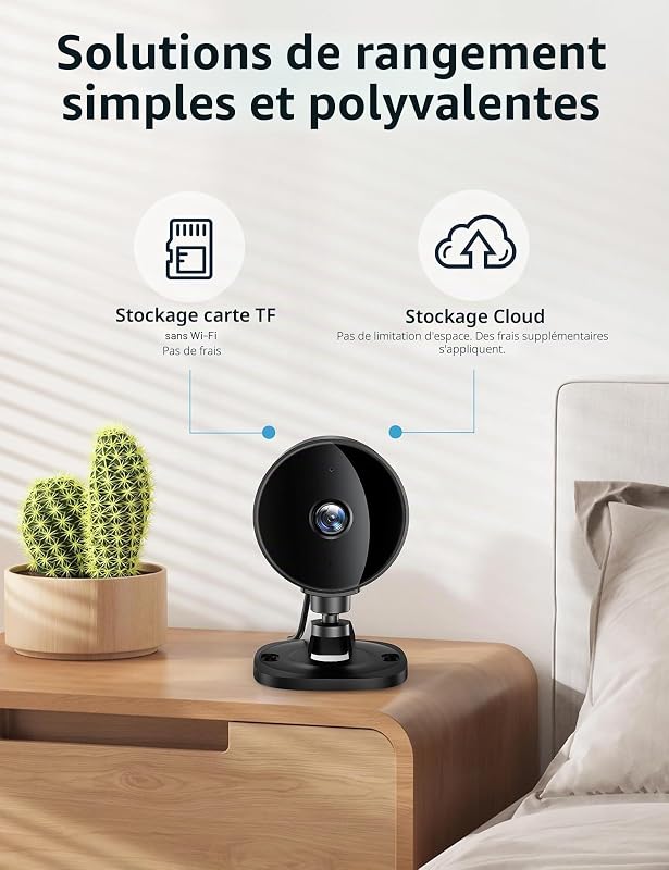 Caméra Surveillance WiFi Intérieure, 1080P FHD Caméra pour Bébé/Animaux avec Détection de Mouvement & Sonore IA, Vision Nocturne, Audio Bidirectionnel, App, Alexa & Google Home, 2-Pack
