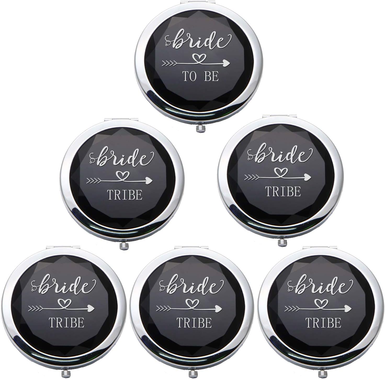 Cuterui Bridesmaid Gifts Bride Tribe Compact Makeup Mirrors for Bachelorette Bridal Shower Gifts(6 Pack, Black)