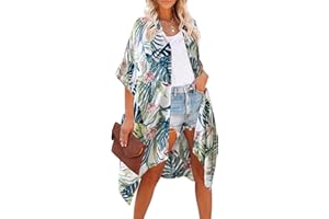 Moss Rose Women's Beach Cover up Swimsuit Kimono with Bohemian Floral Print, Loose Casual Resort Wear