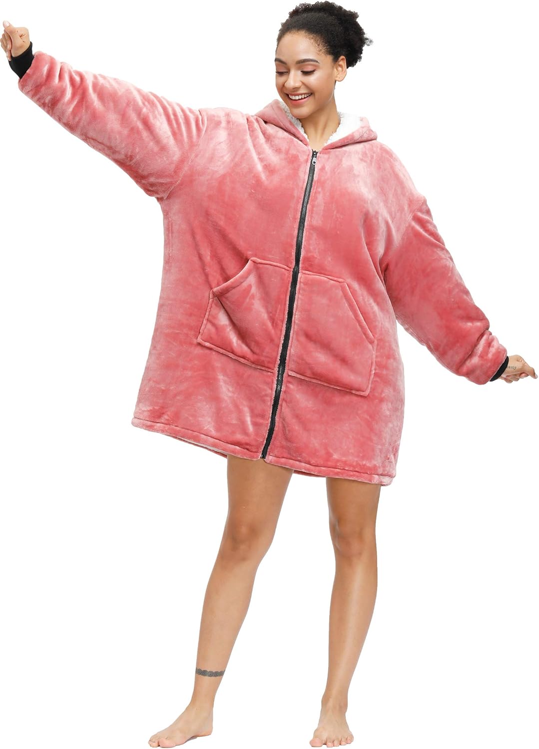 Amazon.com: Anccion Sherpa Zip Blanket Hoodie with Long Sleeves, Hood