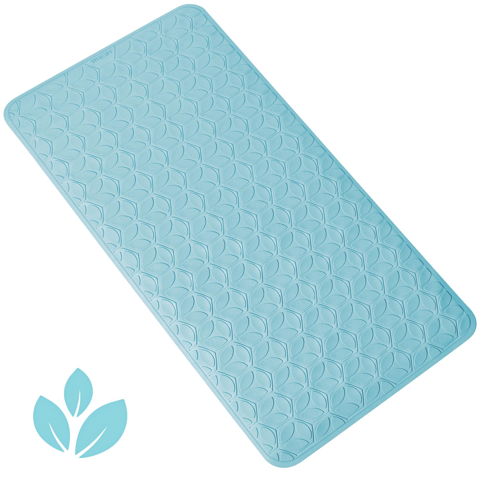 Photo 1 of WRISIN Bathtub Mat Non Slip with Suction Cups - 100% Rubber Bathroom Mat Textured for Bath Tub Shower Safety - Soft on Touch - BPA/PVC Free - Pet Dog Bath Mat - Machine Washable - 17 × 35 Inch?Blue?