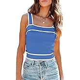Dokotoo Women's Square Neck Knit Crop Tank Tops 2025 Slim Fit Y2K Color Block Sleeveless Cami Shirts