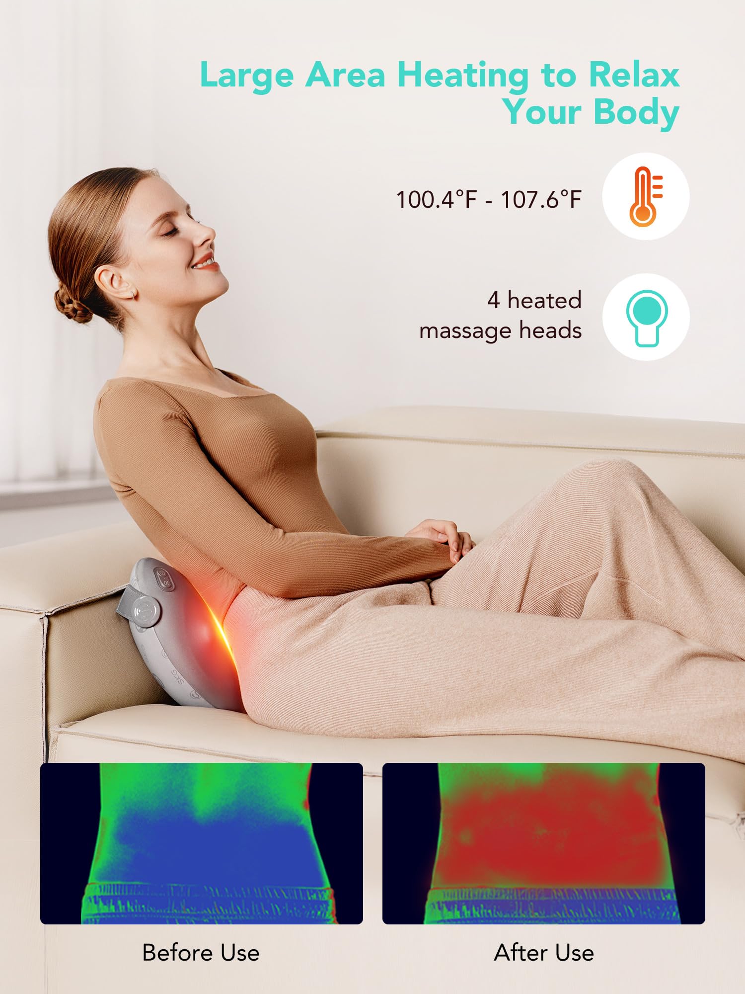 SKG Shiatsu Back Massager for Pain Relief Deep Tissue with Heat 4D Kneading Cordless Electric Massage Pillow Christmas Gifts for Men Women Dad Mom Grandpa