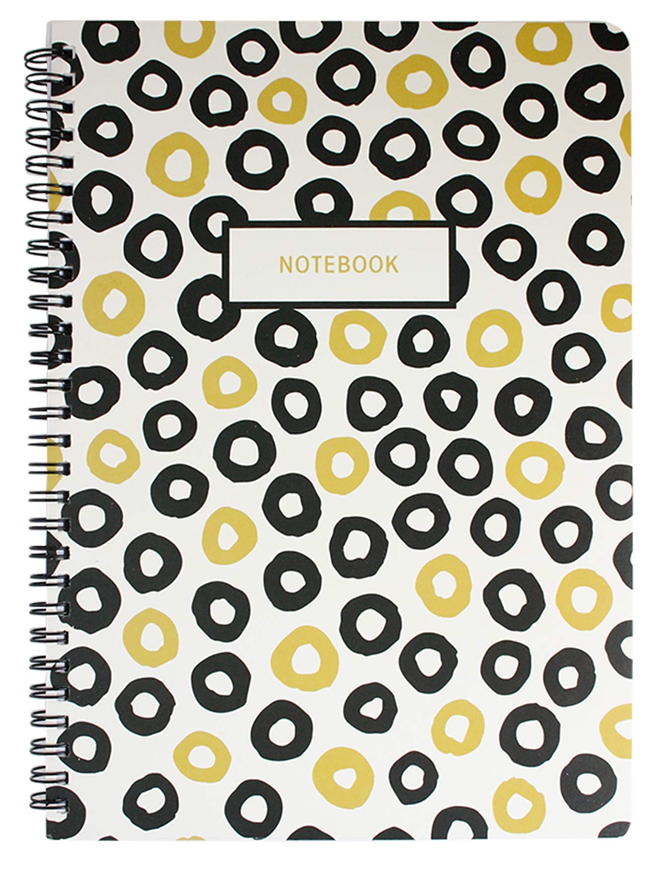 Emartbuy Black & Gold Doodle Hard Cover Spiral Exercise Book Diary Notebook Notepad Writing Journal Ruled B5 Size 80 Sheets (160 Pages) - Circles