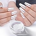 PrettyDiva White Chrome Nail Powder 1G Super Glossy Powder Shine Pearlescent Nail Glitter Nail Art Moonlight Pigment Dust for Nail Art Decoration Pearl Nail Powder