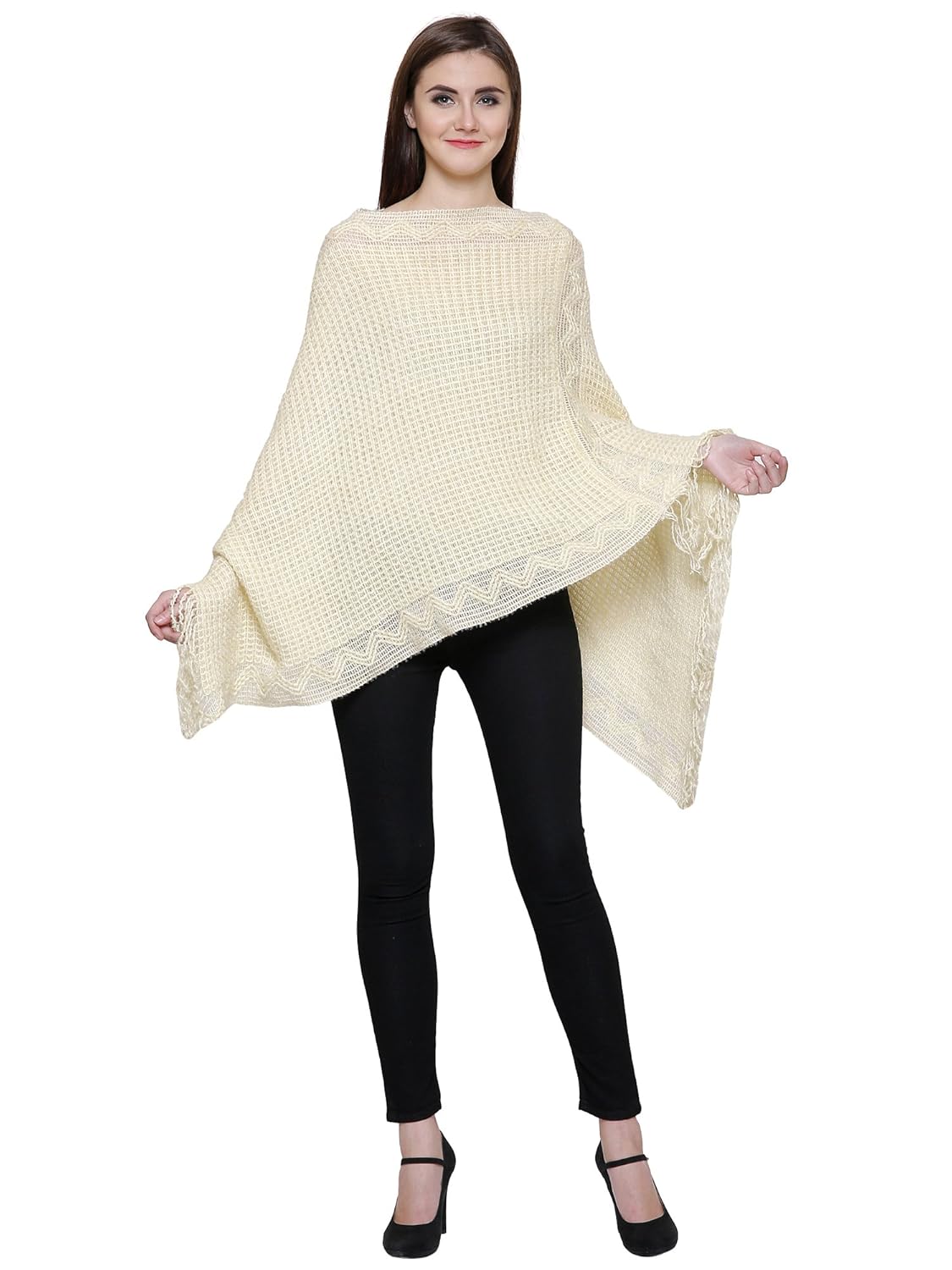matelco women's woolen long knitted poncho (free size)