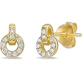 Lavari Jewelers 1/10 Carat Lab Grown Diamond Circle Earrings for Women I 925 Sterling Silver with 18k Yellow Gold Plating Interlocking Circles Stud Earrings for Her I Push Back Studs
