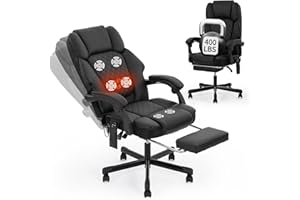 ZUACS Massage Office Chair with Heat 6 Vibration Points,Big and Tall Office Chair 400 lbs,Leather High Back Executive Office Desk Chair with Footrest,Comfortable Ergonomic Reclining Managerial Chair, Black