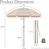 Christow Beach Umbrella 2m Tilting Parasol UV 30+ Taupe Striped view 7