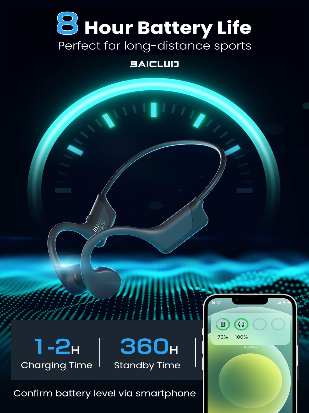 BAICLUD Bone Conduction Headphones, 2024 Upgrade Open-Ear Wireless Bluetooth Workout Headphones with Microphones, 8Hr Playtime, Waterproof Earphones for Sports, Running, Gym, Hiking, Cycling-Orange