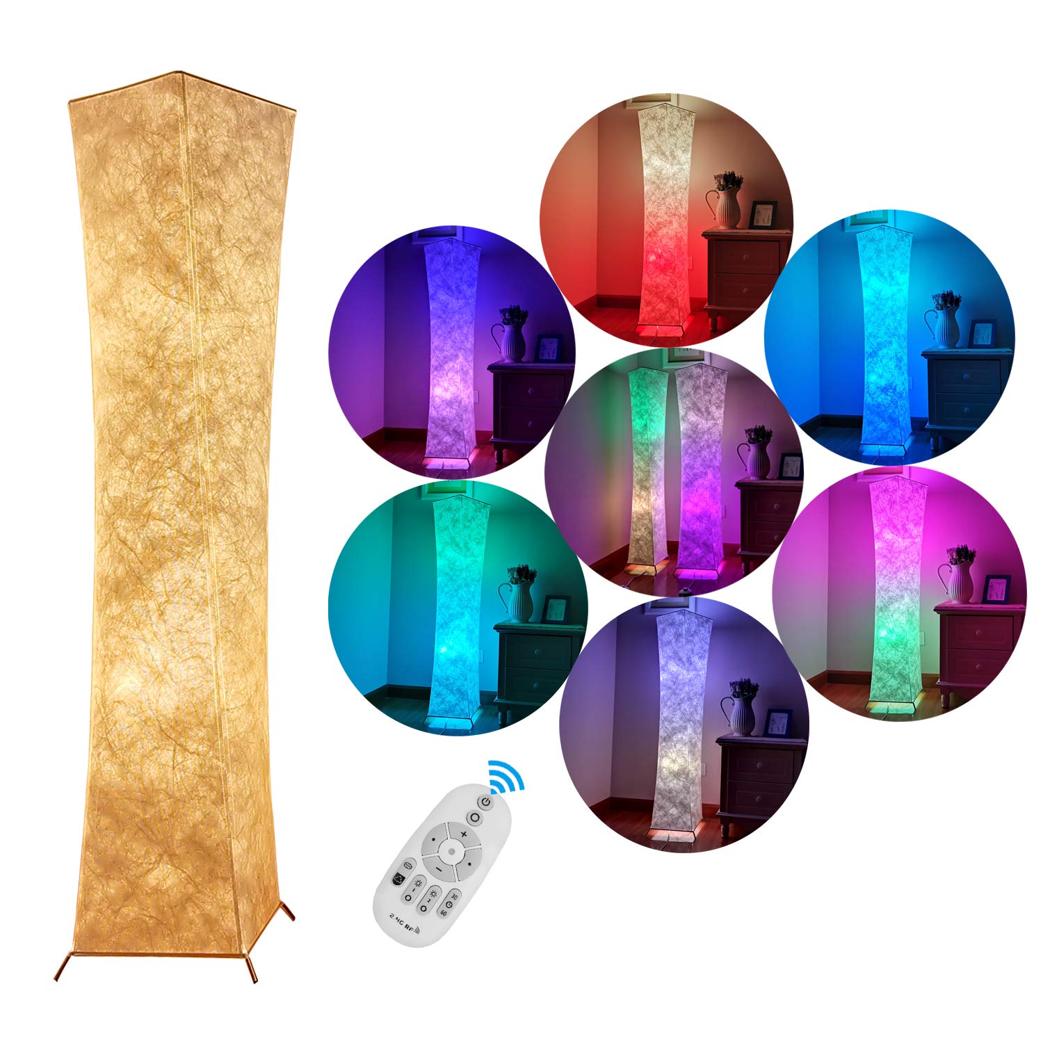RGB Soft Floor Lamp, Bedroom Fabric Lamp Warm Lighting Romantic Atmosphere Colorful Minimalist Modern Design for Living Room, Tall Arc Standing Sleeping Night Light with Smart Switch(26*26*132cm)