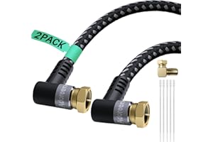 Adoreen Coaxial Cable 1.5 ft-2 Pack-Right Angle to Angle Quad Shielded 90 Degree RG6 Coax Cable Cord, Male F Gold-Plated Nylo