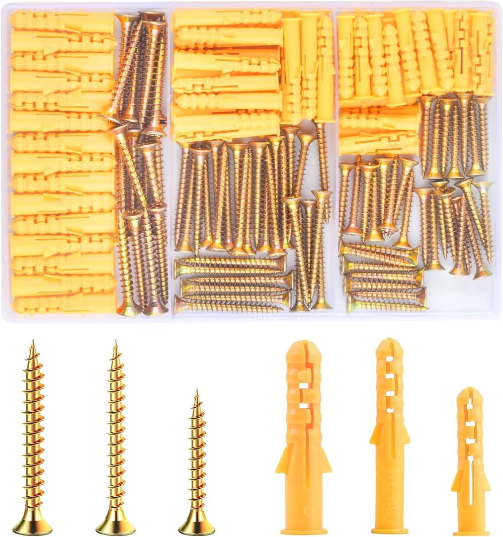 Yibaijia 180Pcs Screws and Wall Plugs Set M6/M8 Masonry Anchors