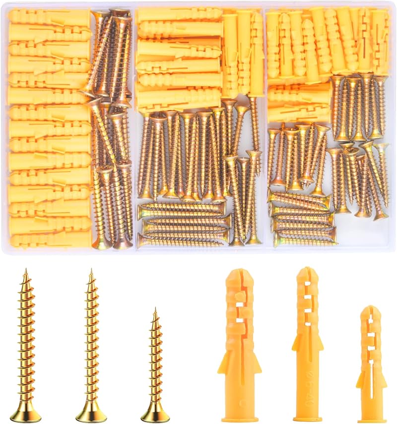 Yibaijia 180Pcs Screws and Wall Plugs Set M6/M8 Masonry Anchors
