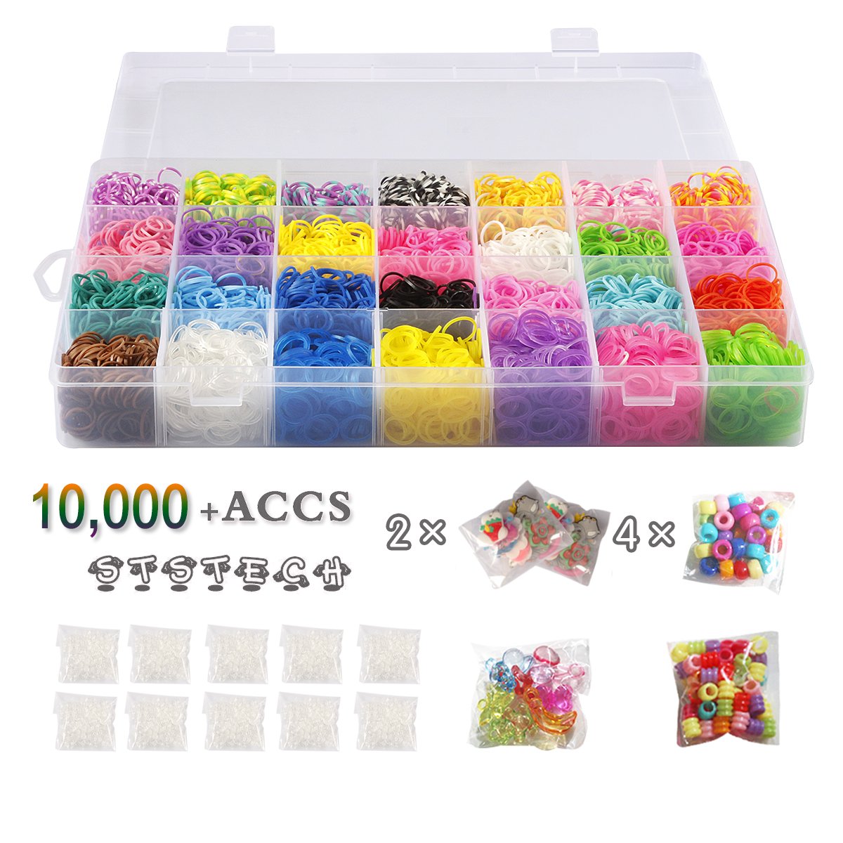 10,000 Rubber Bands Refill Pack Colorful Loom Kit Organizer for Kids