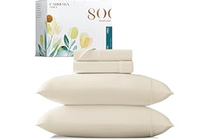 Carressa Linen Egyptian Cotton Sheets Queen Size - 800 Thread Count 4 PC Ivory Sheet for Queen Bed, Sateen Luxury Hotel Sheets, Soft Cooling Bedding Sheets, 16" Deep Pocket (Fits Upto 18" Mattress)