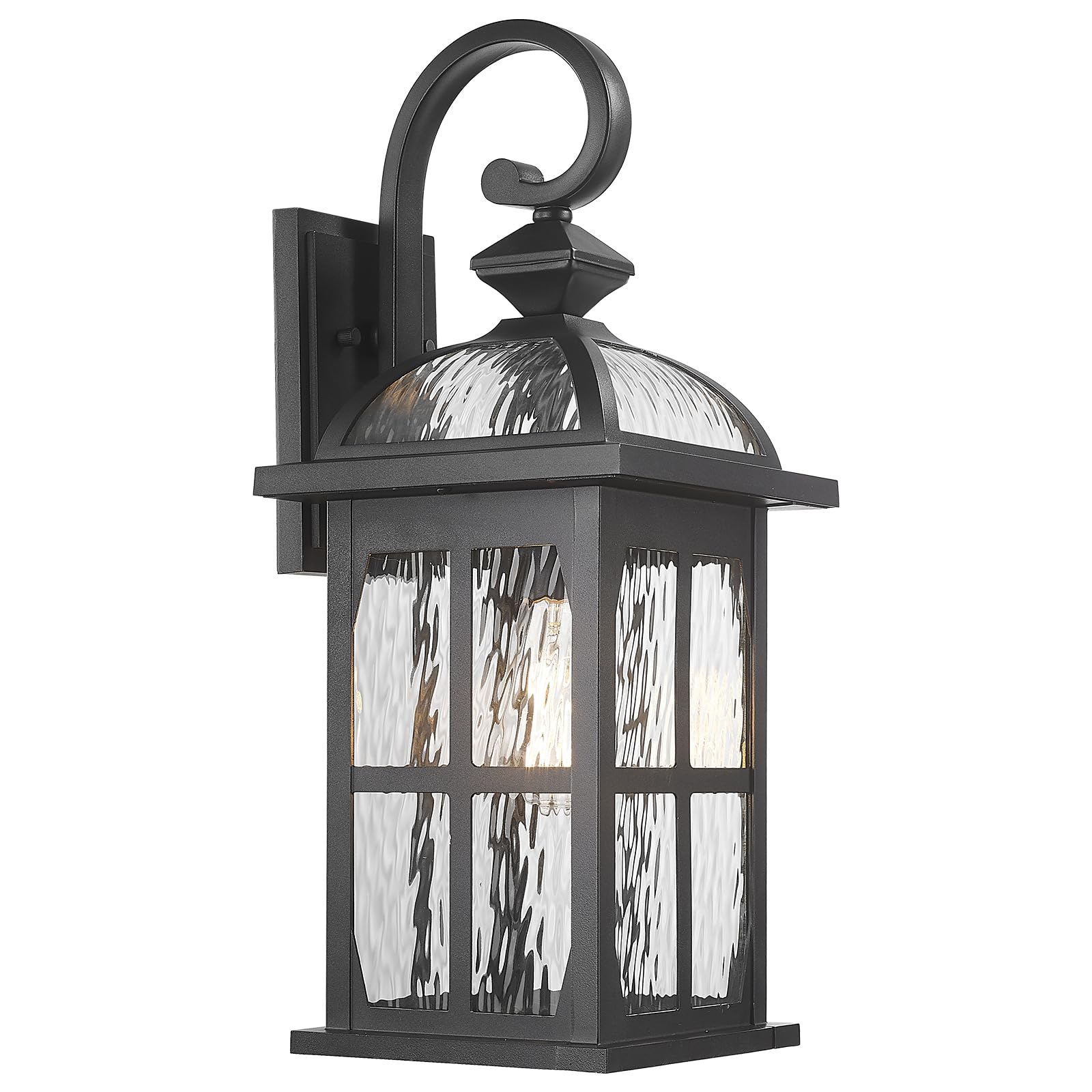 Darkaway 15 Inch Outdoor Pendant Light - Black Aluminum Porch Light With Water Ripple Glass