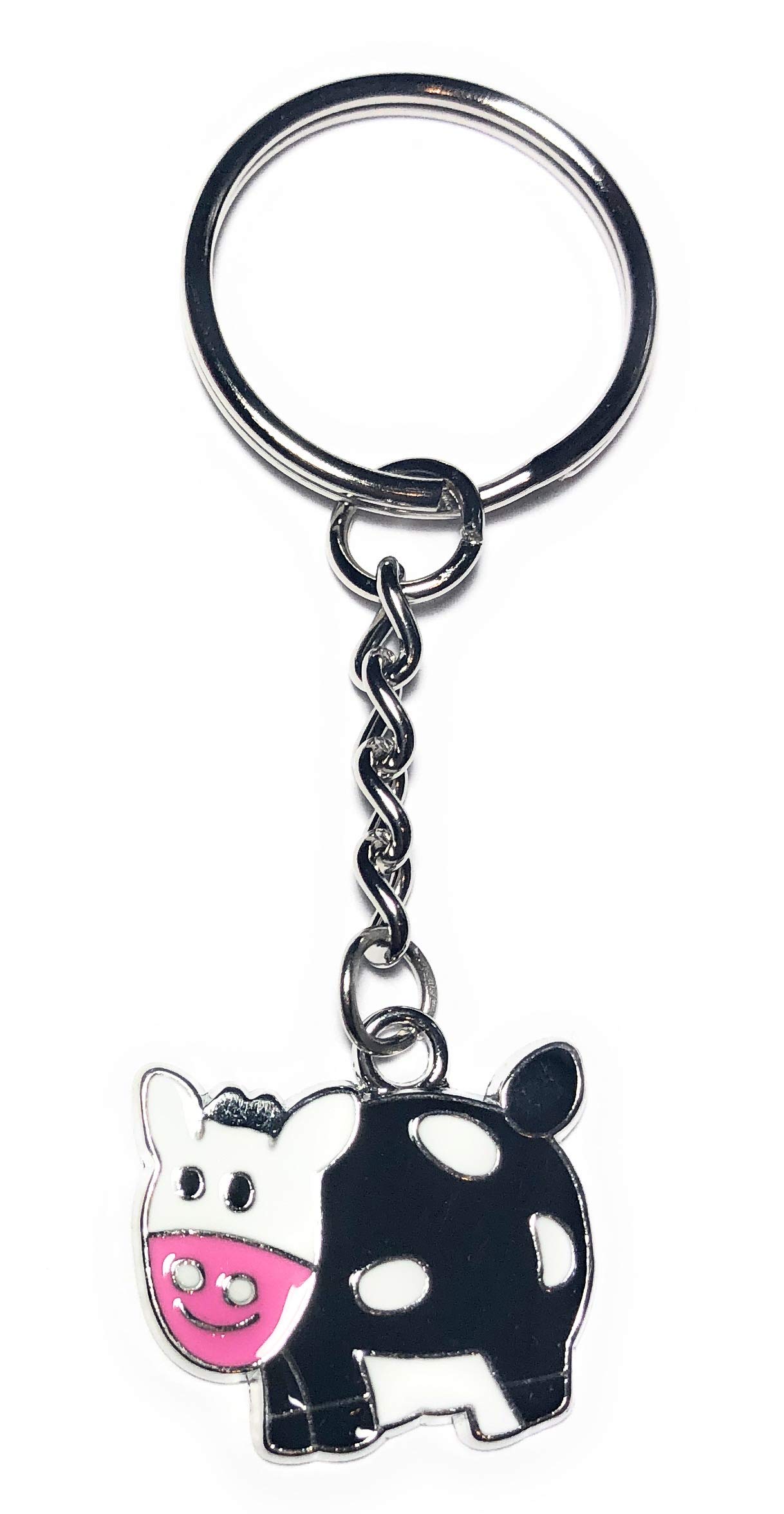 FizzyButton Gifts Cow Keyring Key Ring with Enamel Charm and Silver Tone Keychain