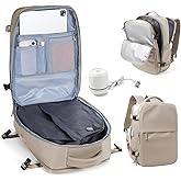 Vacuum Backpack Travel with Pump for Men & Women, Vac Space Backpack Lightweight Waterproof, United Airlines Personal Item Bag for Air Travel,Vacpack Bags for School Business Trip(Grey Brown)