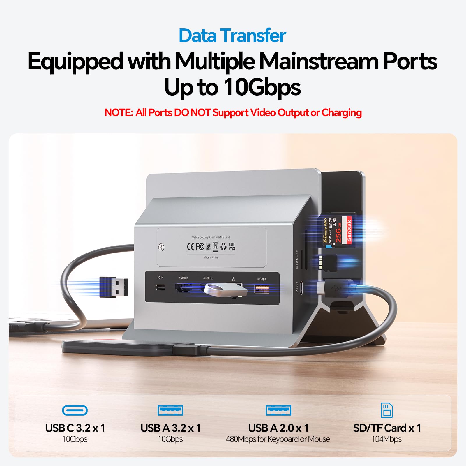 MacBook Dockingstation für Dual Monitore, Dual USB-C Laptop Docking Station mit 2 HDMI 4K@60Hz, USB A/C 10 Gbit/s, Ethernet, NVMe SSD Gehäuse, SD/TF Vertical Dock Ständer für MacBook Air/Pro M3 M4 M5 7