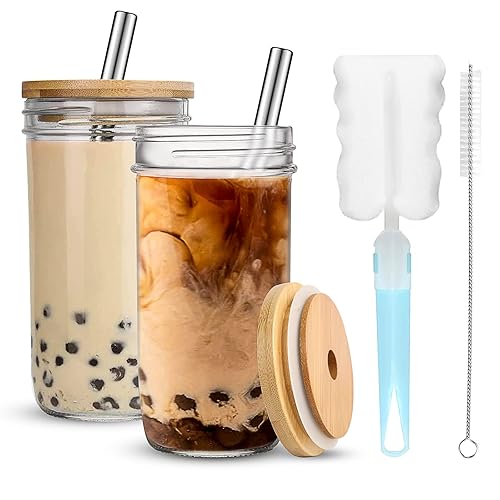 zunmial 2 Pack Smoothie Cup, 24oz Mason Jar with Lid and Straw, Mason Jar  Cups, Bubble Tea Cups, Mason Jar Drinking Glasses in Dubai - UAE | Whizz Drinking  Jars