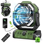 Portable Camping Fan Rechargeable 20000mAh Battery Operated Oscillating Fan USB C Battery Powered Fan with LED Lantern, Head 