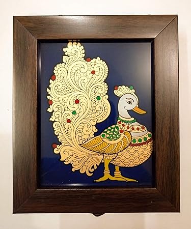 Chola Impressions Royal Swan Tanjore Reverse Glass Painting Jewel