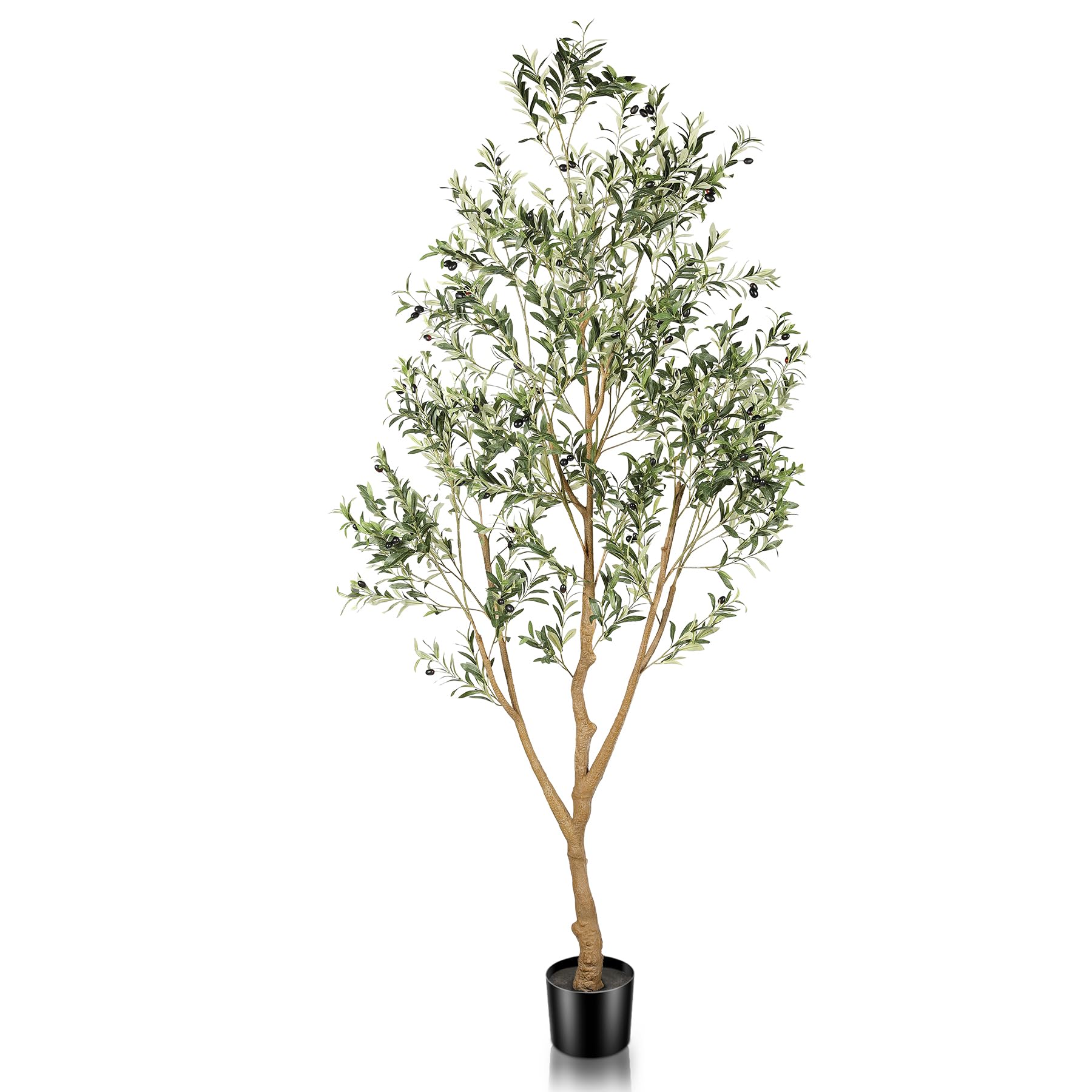 Photo 1 of LYERSE Faux Olive Tree 8ft (96") - 8ft Tall Fake Olive Silk Tree for Modern Home Office Decor - Artificial Olive Tree Indoor with Natural Wood Trunk and Lifelike Fruits