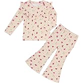 Vogseek Toddler Girl Fall Clothes Set Baby Ruffle Long Sleeve Tops & Flare Pants 2Pcs Outfit 1-4T