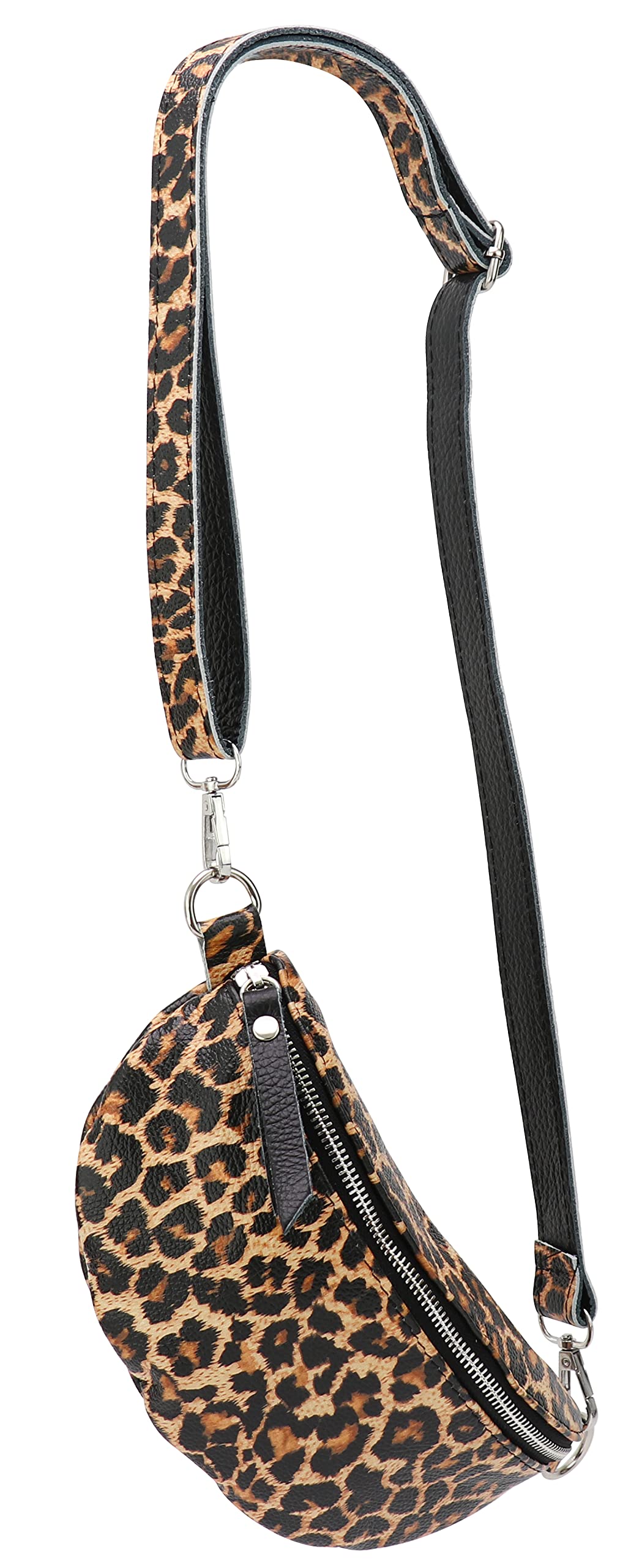 SH Leder ® AVA G292 Genuine Leather Waist Bag - Unisex Festival Travel Crossbody Bag, Leopard Print, 23 x 12 cm