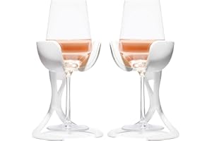VoChill Stemmed Wine Glass Chiller | Made in USA | Radically cool wine tool – keeps wine perfectly chilled in your glass | Refreezable Chill Cradle actively chills (Quartz, Perfect Pair)