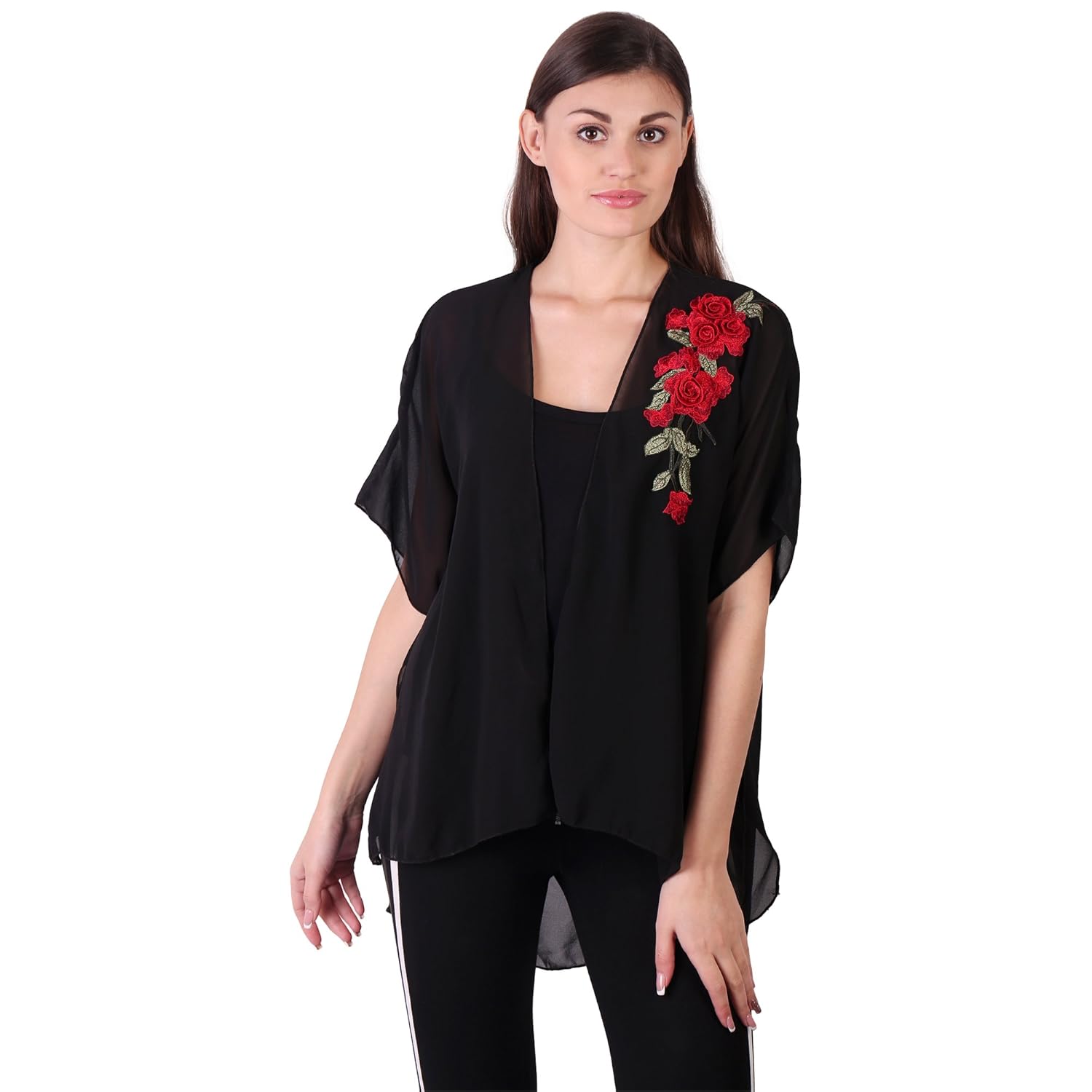 dare above all casual half sleeve solid women's black shrug