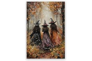 Generic Horror Halloween Decor Wall Art Print Three Witches In The Forest Vintage Posters Decor Autumn Beautiful Witches Forest Canvas Printing For Living Room Bedroom 8x12inch Unframed, style-3