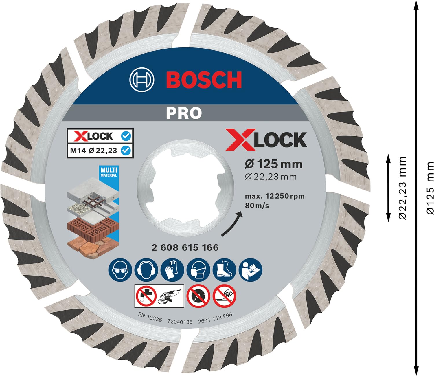 Bosch 1x PRO Multi Material Diamanttrennscheiben, X-Lock (für Beton, Stahlbeton, Ø 125 mm, Professional Zubehör Kleiner Winkelschleifer) 3