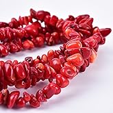 Asingeloo 5-8mm 34 inches Natural Crystal Red Coral Stone Beads for Jewelry Making Tumbled Drilled Irregular Gravel Gemstones Chips Stone Beads by Strand