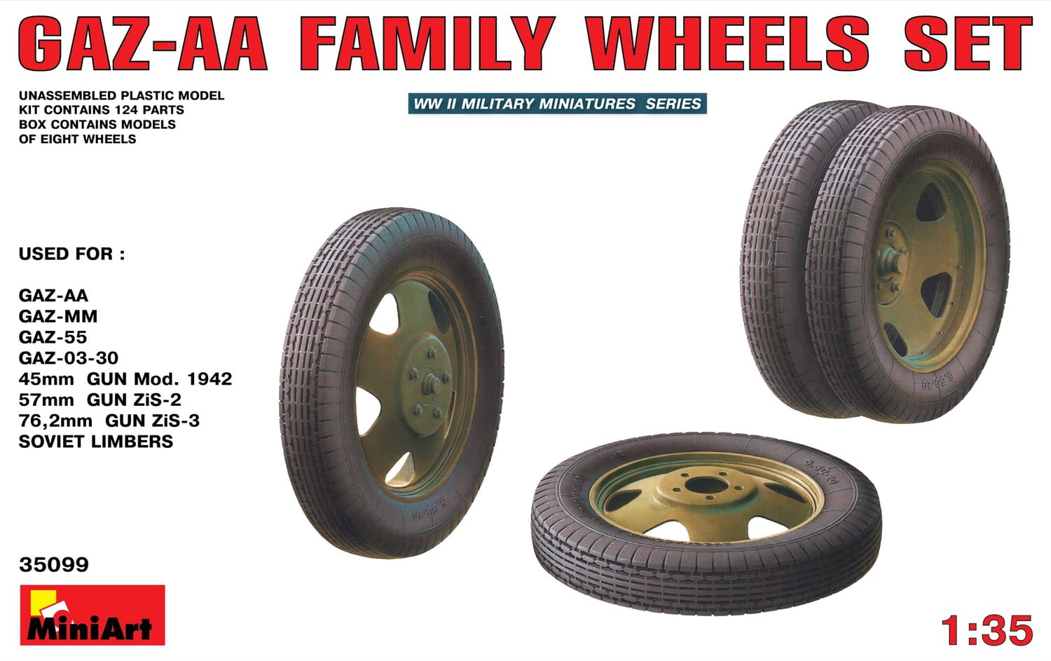 Miniart 1:35 Scale GAZ-AA Family Wheels Set Plastic Model Kit