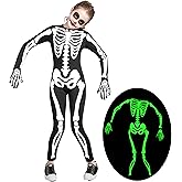Spooktacular Creations Halloween Kids Skeleton Costume, Unisex Glow in the Dark Skeleton Jumpsuit with Gloves for Boys, Girls