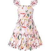 Girls Summer Floral Dresses Tie Back Flutter Sleeves Casual Spring Dress for 4-12 Years