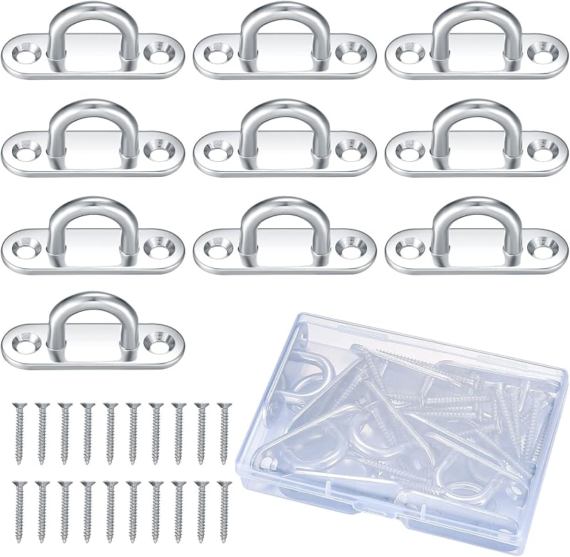 pzihao 10Pcs M5 Stainless Steel Pad Eye Plate with Screws 4 Holes 2.9mm
