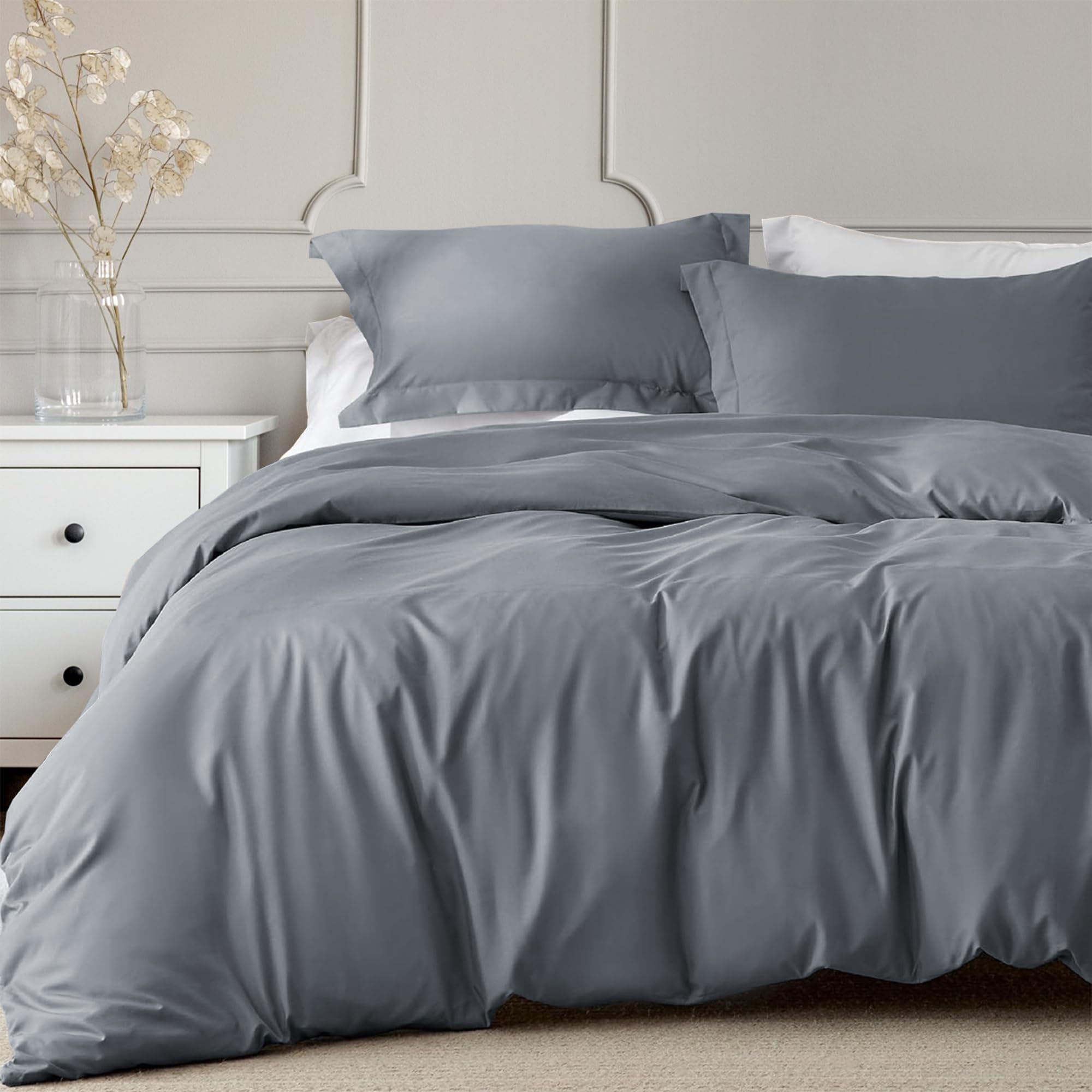 Linens World 200 Thread Count 100% Egyptian Cotton Duvet Quilt Cover Bedding Sets with Pillow cases (Grey, Single)