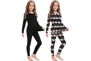 Silkfly 2 Pack Girls Thermal Underwear Set Fleece Lined Thermals Top and Bottom Base Layer for Girls Winter