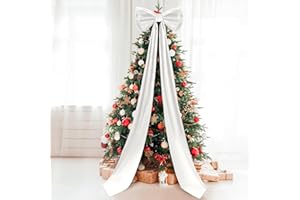 Wavwavw Giant Bow Decor Christmas Tree Topper Decoration Big Bows for Room Wall Backdrop 75x18 Inch Ribbon Tie for Wedding Christmas Fall Birthday Party Baby Shower Supplies(White,Satin)